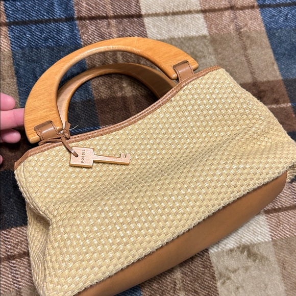 Fossil Tan Woven Tote with Wooden Handles - Picture 11 of 14